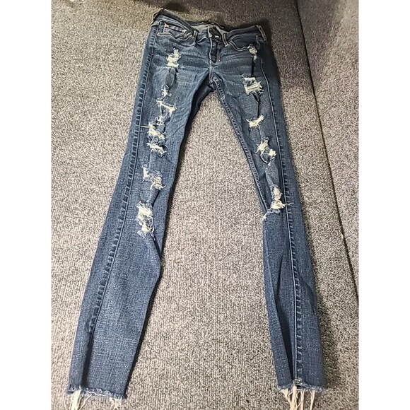 Hollister Women's Size 3R  W26 Distressed Dark Wash Super Skinny Stretchy Jeans - Picture 1 of 9